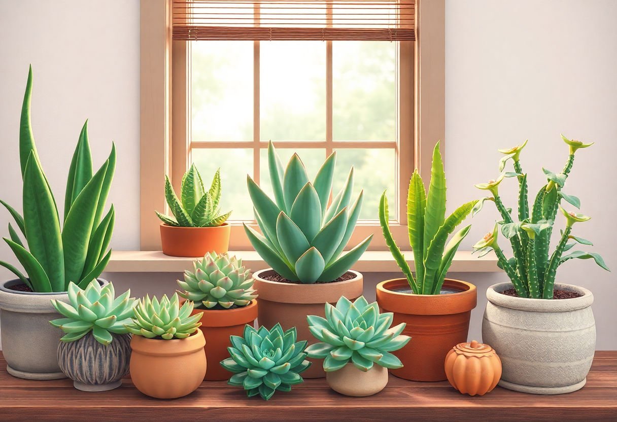 Succulents placed in various home settings
