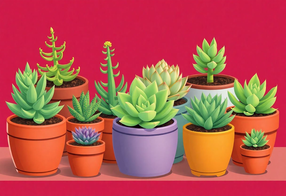 Succulents in a variety of pots