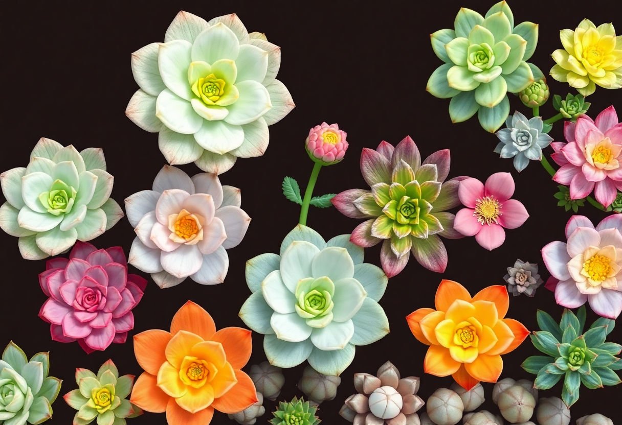 A collection of colorful flowering succulents.