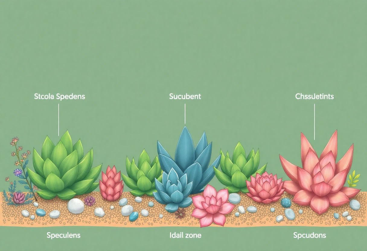 Different succulent species with their ideal zones