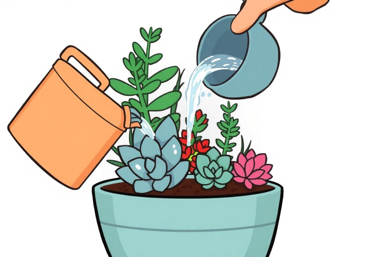 Watering succulents in a pot