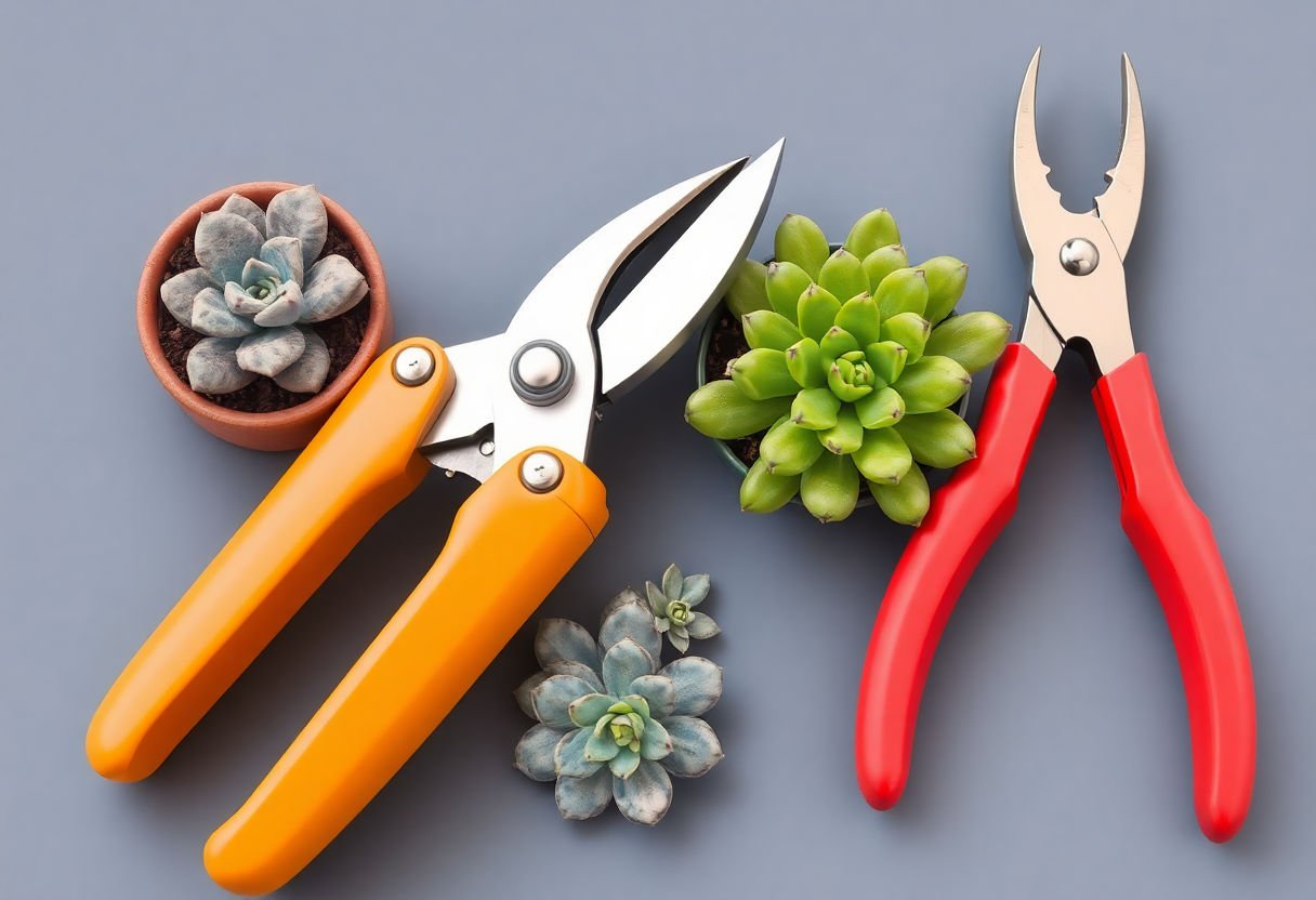 Pruning tools next to succulents