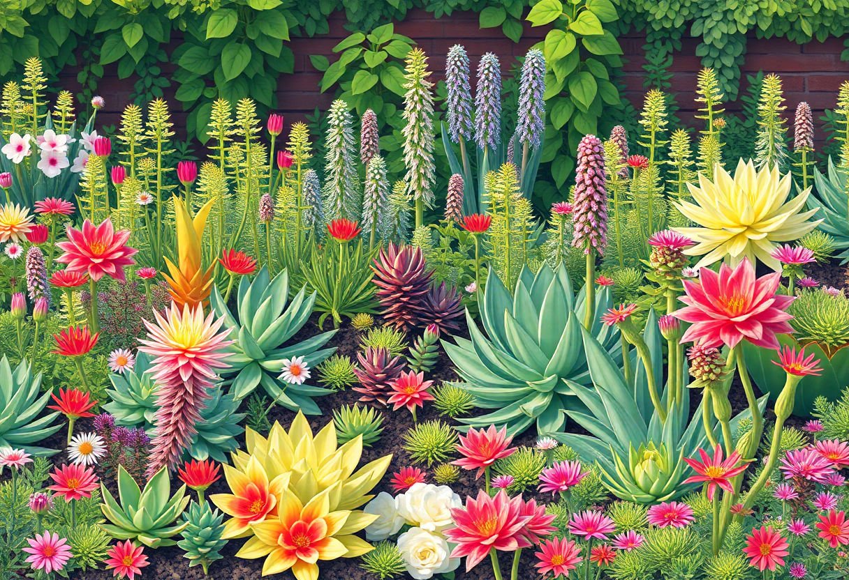 Beautiful succulent garden in full bloom
