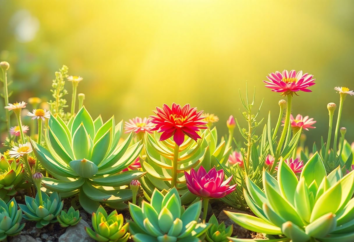 Flowering succulents receiving sunlight