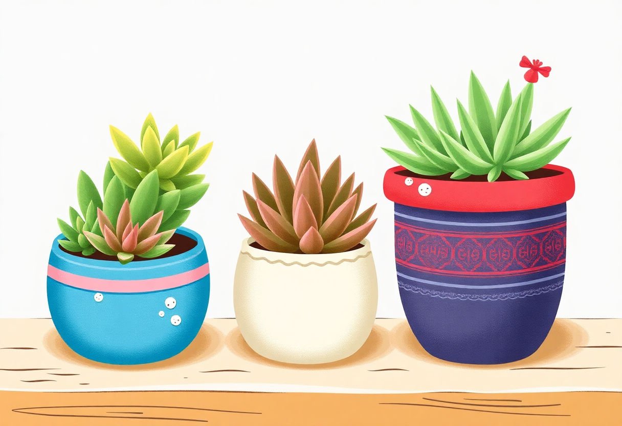 Succulent pots suited for different seasons.