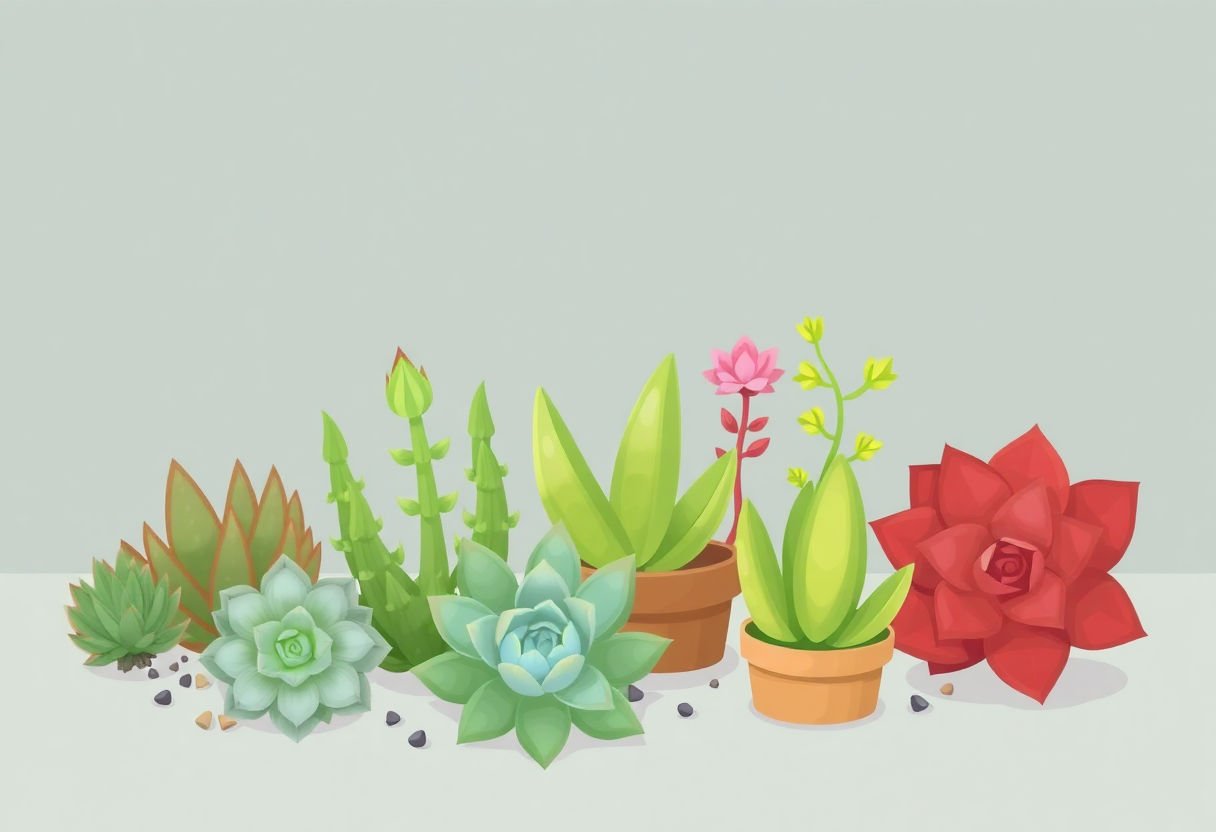 Different types of succulent plants.