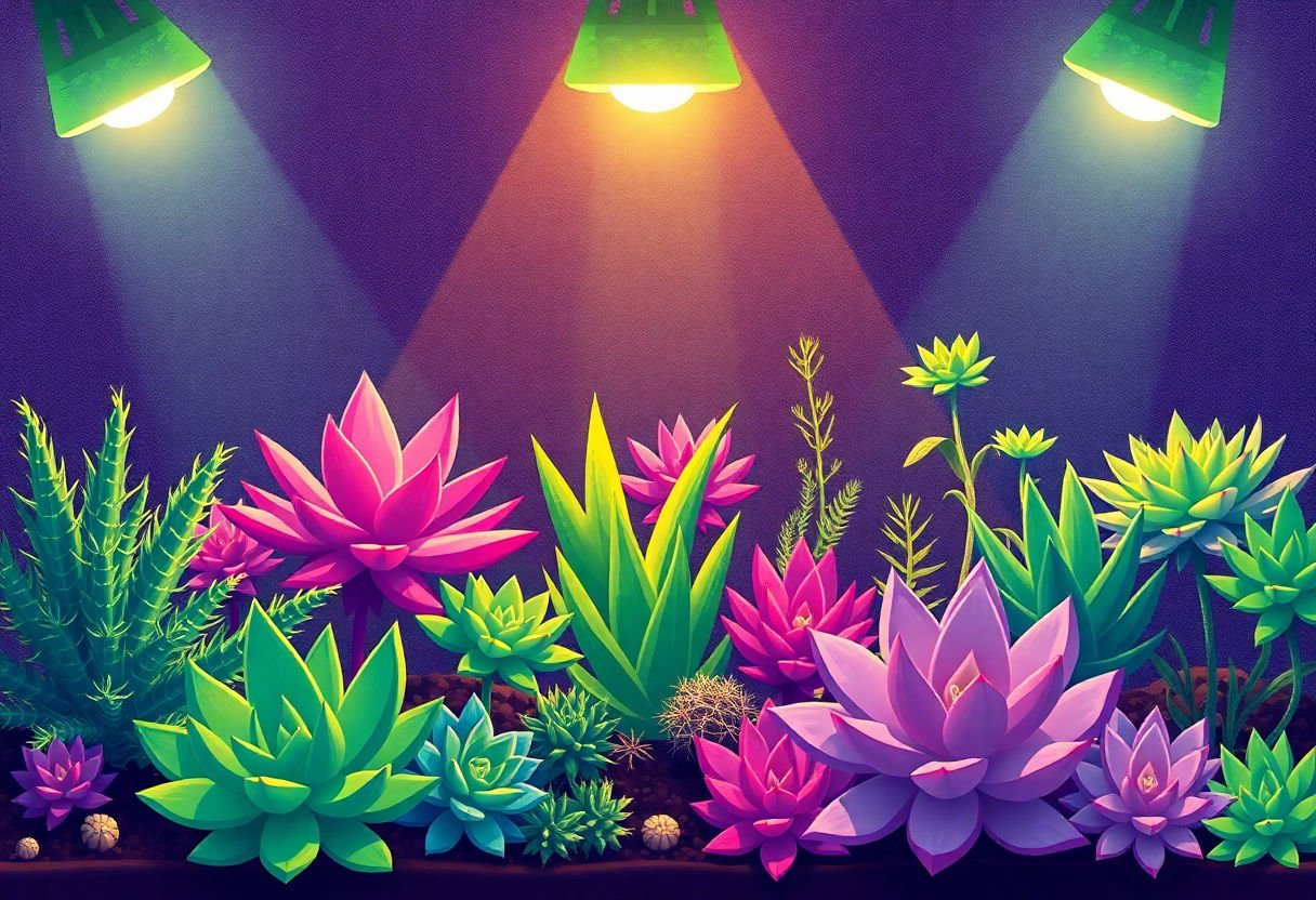 Succulents under grow lights