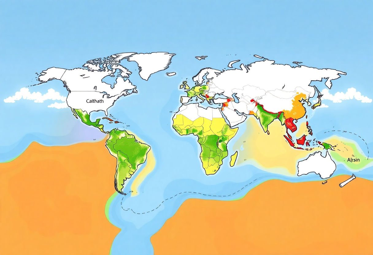 Map illustrating various climate zones.