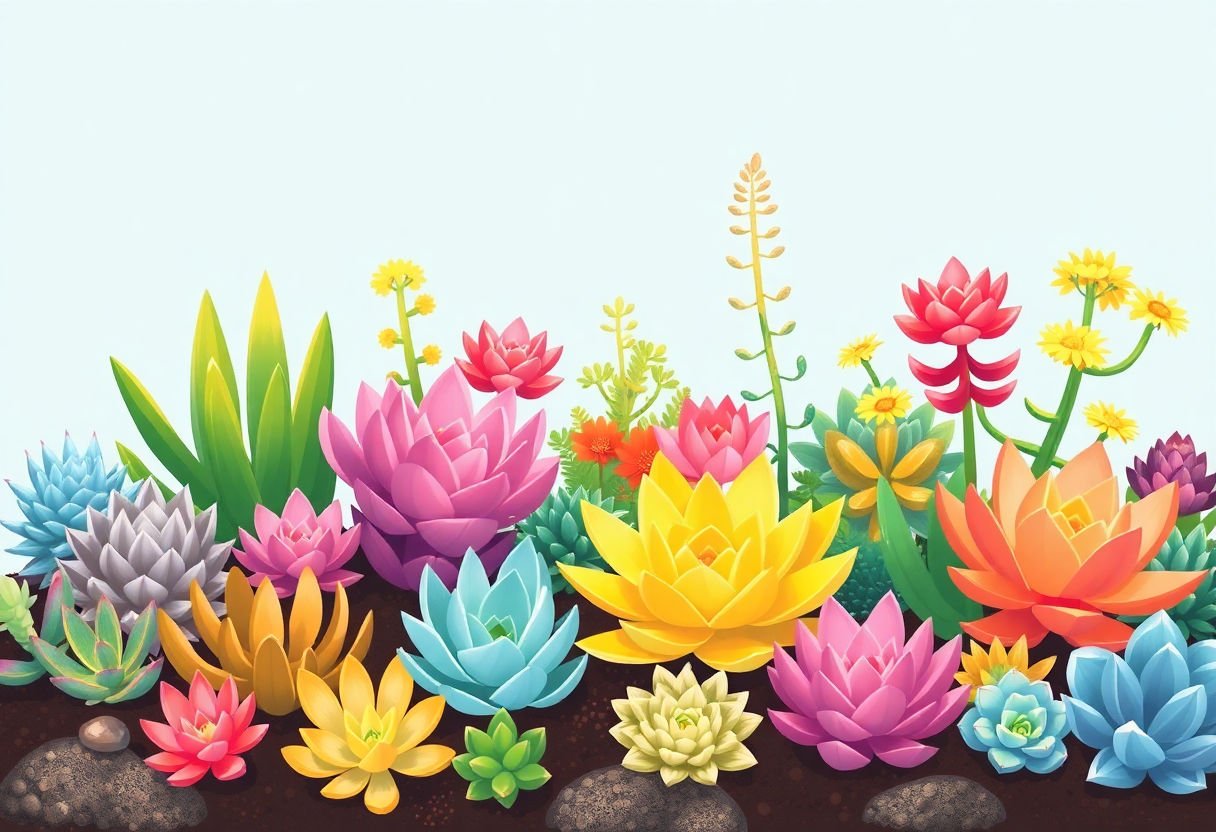 Colorful succulents thriving in their ideal climate zone.