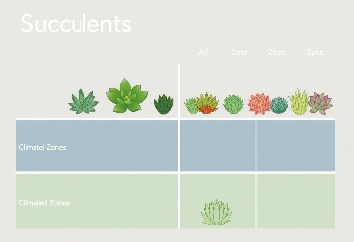 A chart showing succulents paired with preferred climate zones.