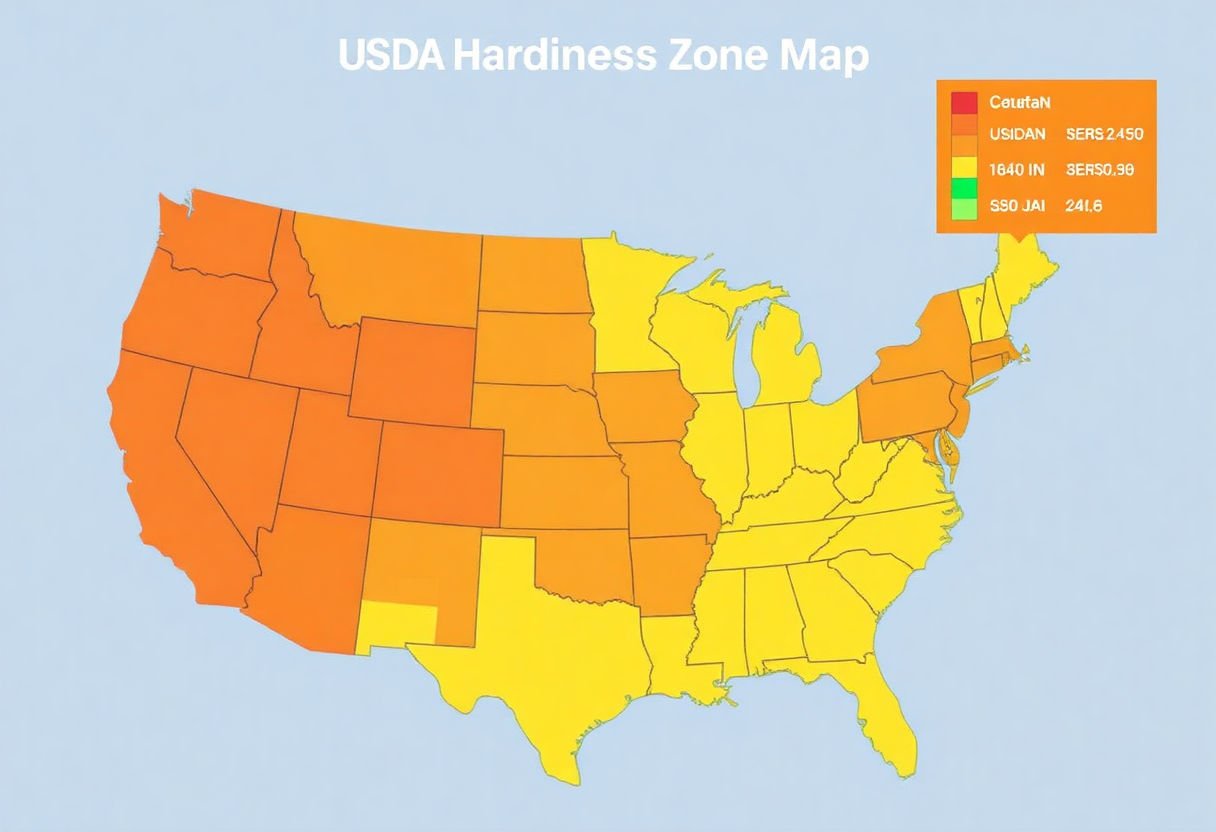 A graphic representation of the USDA Hardiness Zone Map.