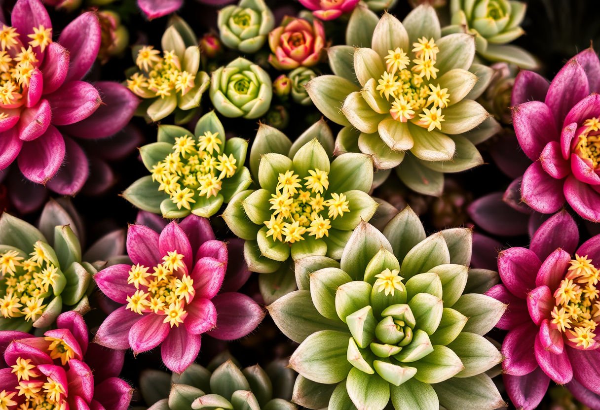Close-up of flowering succulents