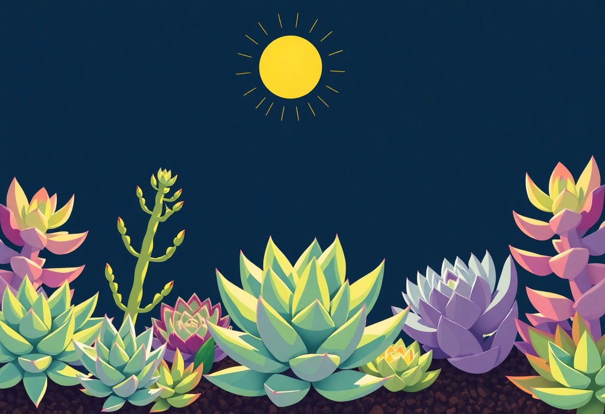 Succulent plants absorbing sunlight.