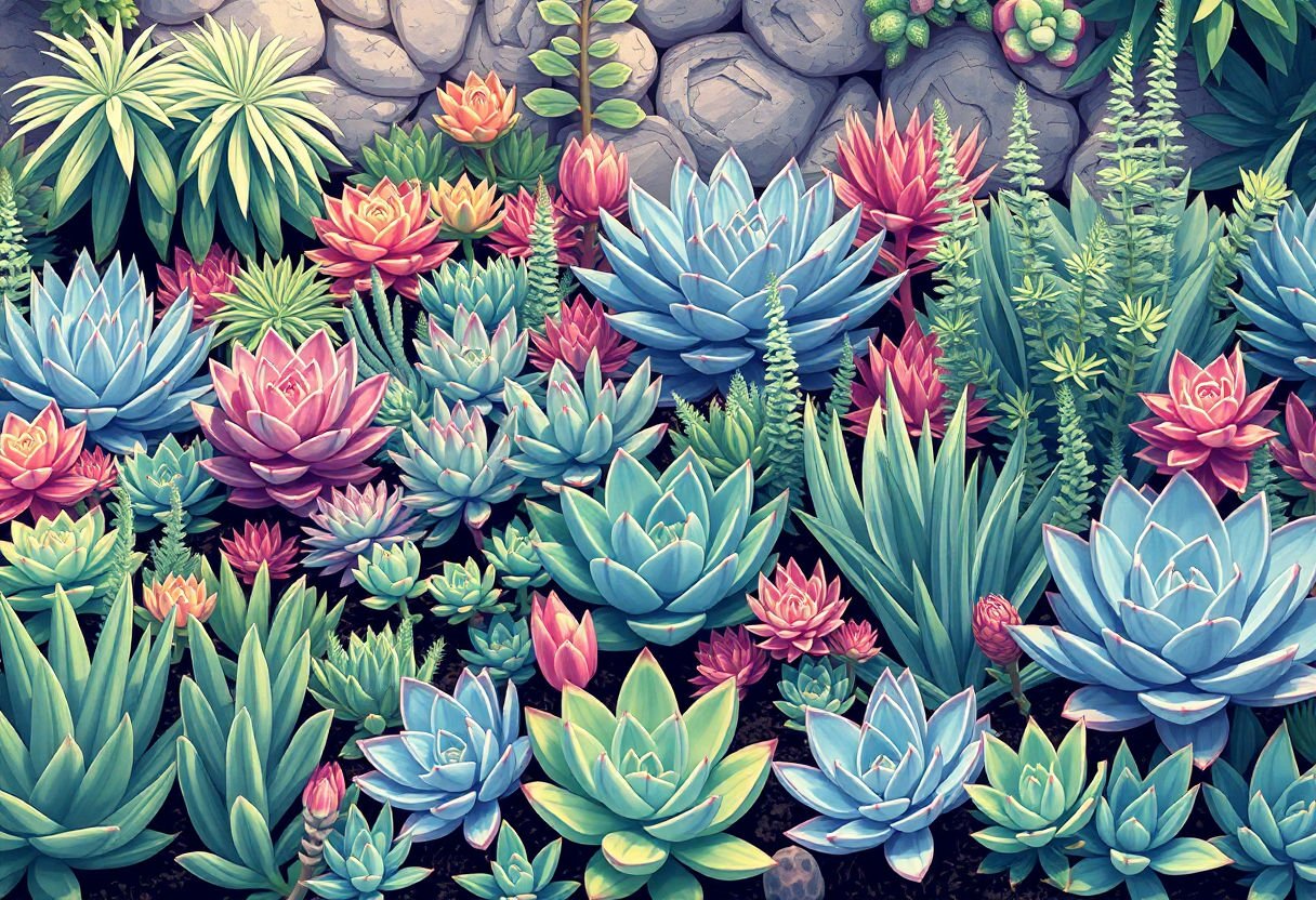 A lush succulent garden thriving in its ideal zone.