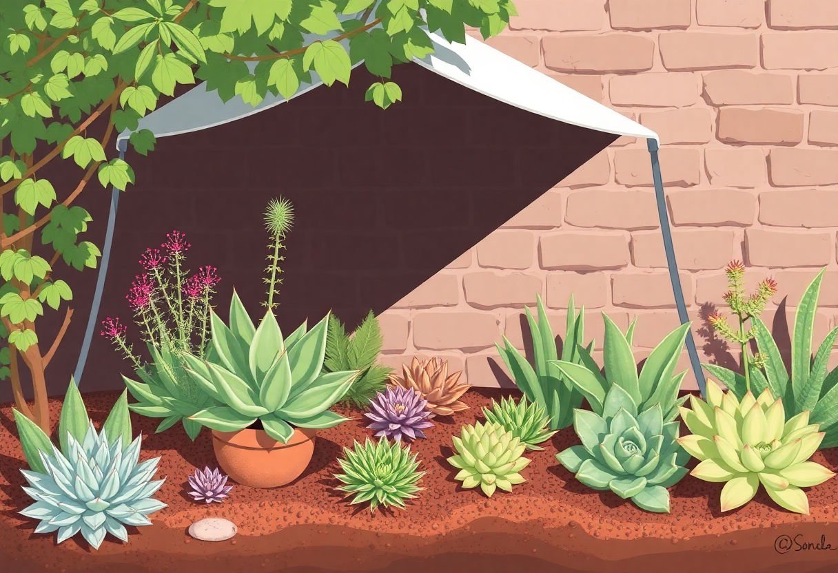 Shaded area protecting succulents
