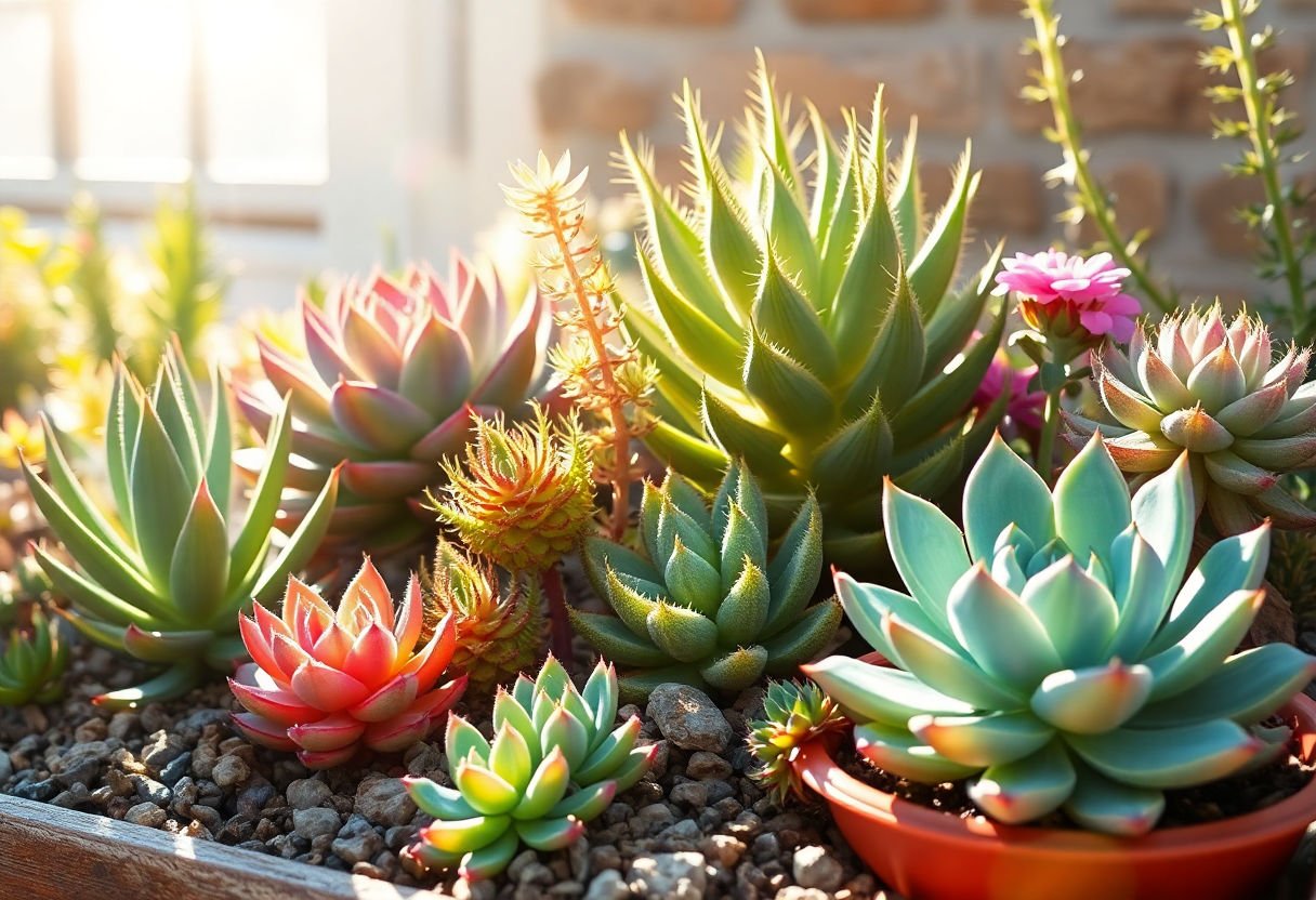A variety of succulents basking in sunlight