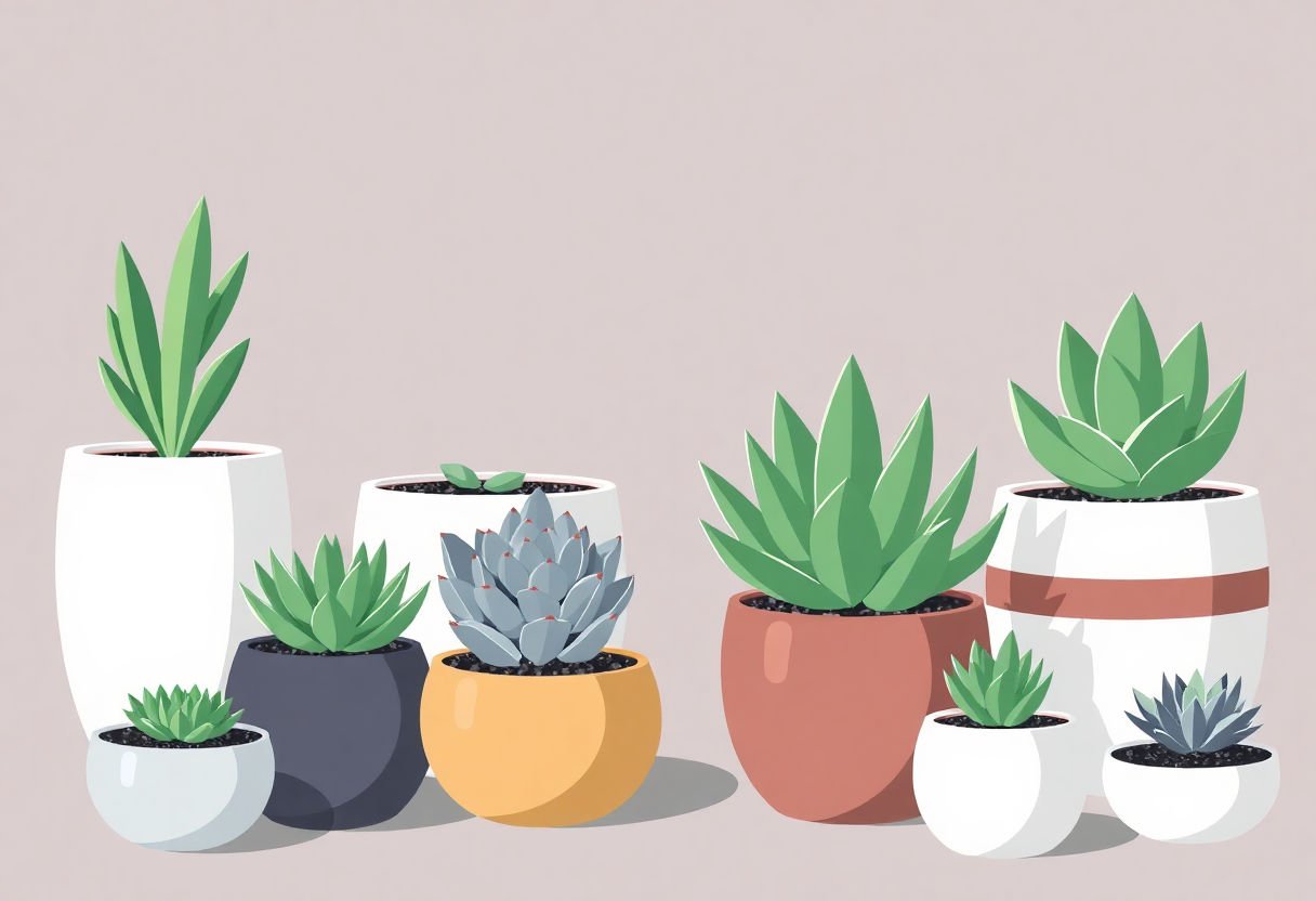 Modern succulent plants in contemporary pots