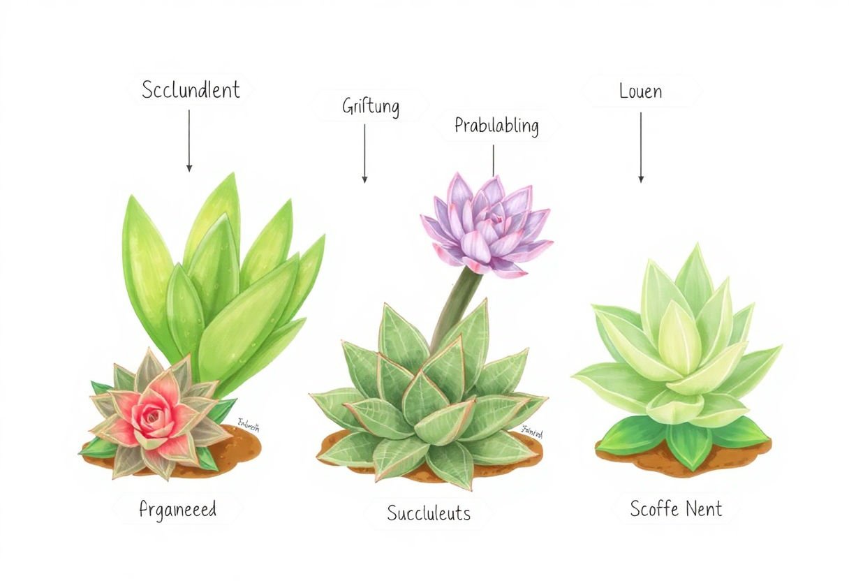 Different succulents labeled with their light needs