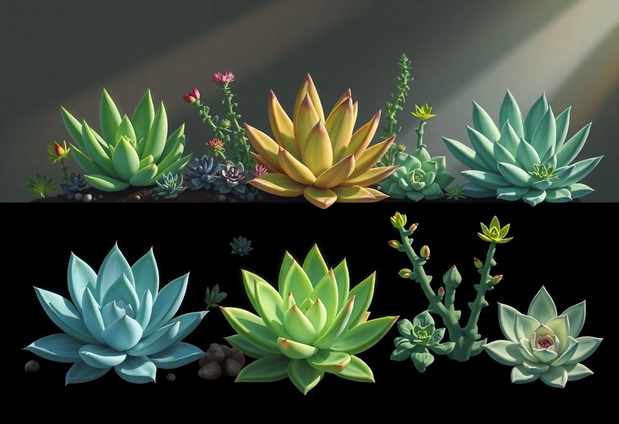 Various succulent species under different light conditions